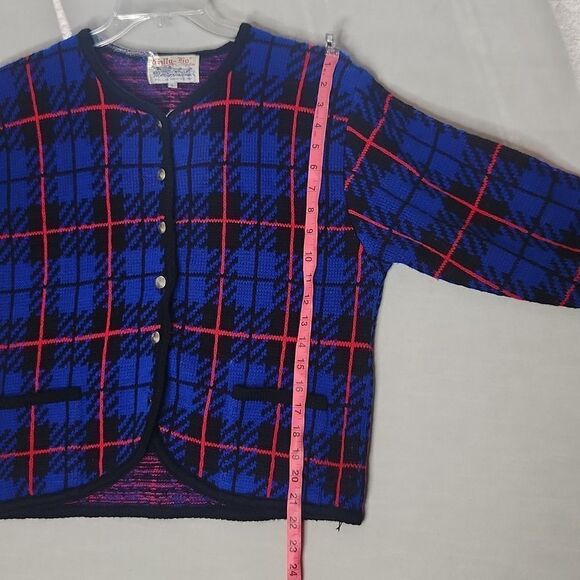 Vintage Y2K 90s TALLY-HO Women's Cardigan Sweater Coatigan Tartan Plaid - Picture 9 of 10